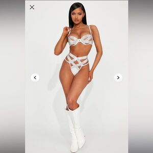 Fashion Nova Rhinestone White Strappy Bikini